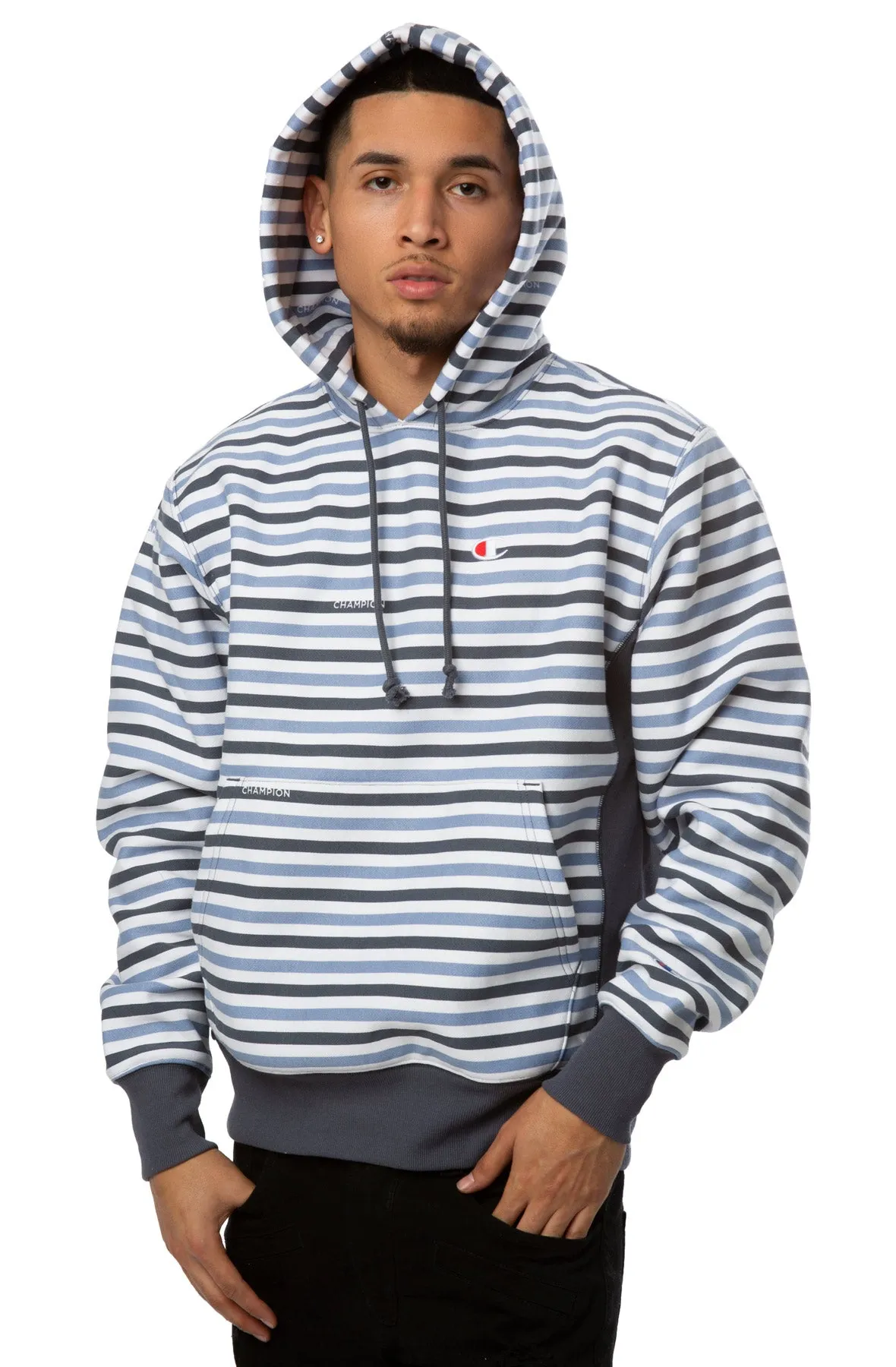 Champion Mens Striped Long Sleeve Fleece Hoodie