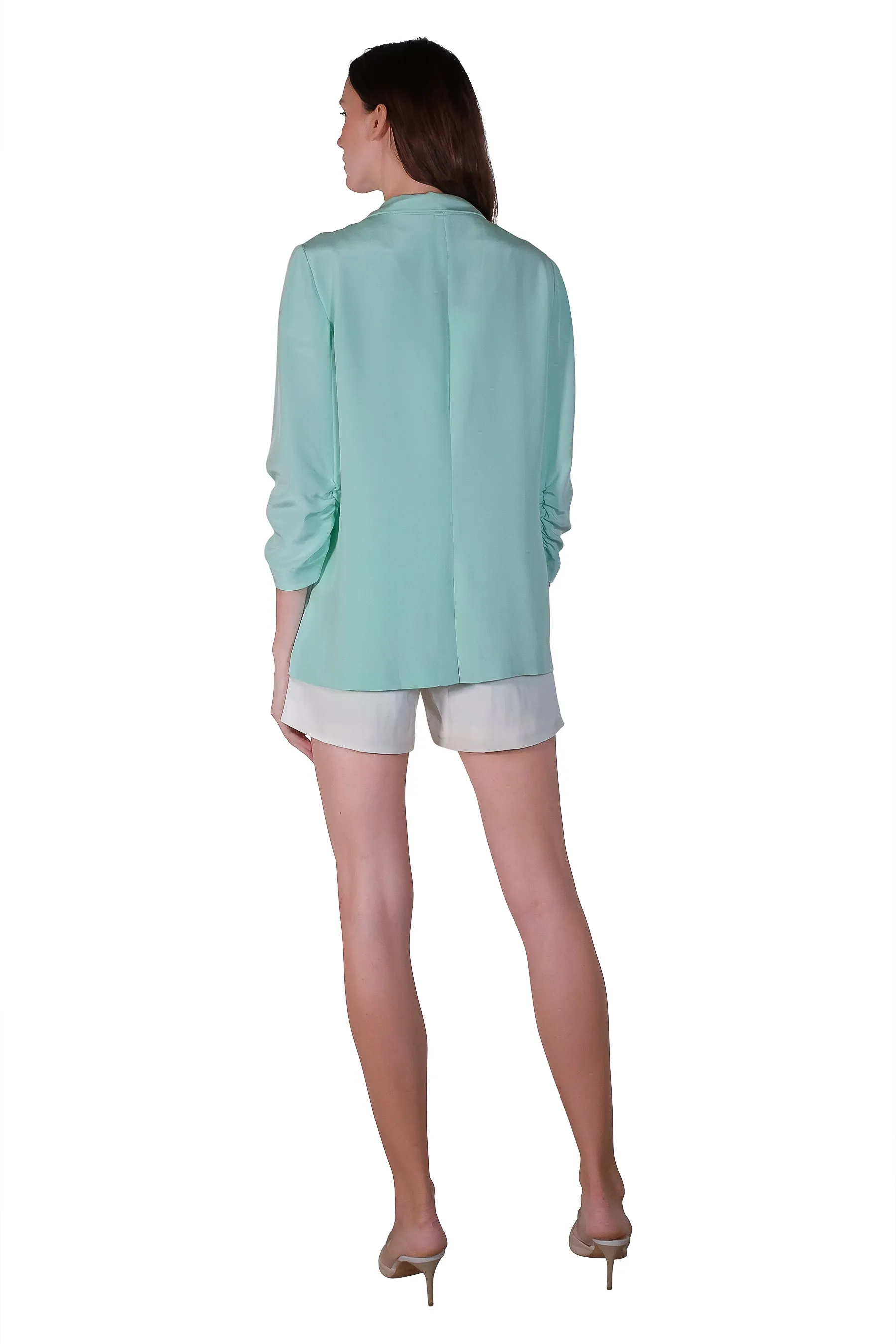 Charlotte Long Silk Blazer in Light Green