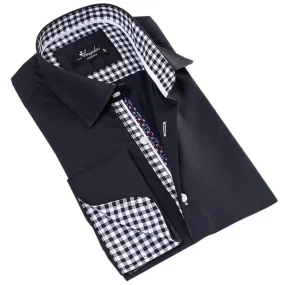 Checkered Black Slim Fit French Cuff Shirt