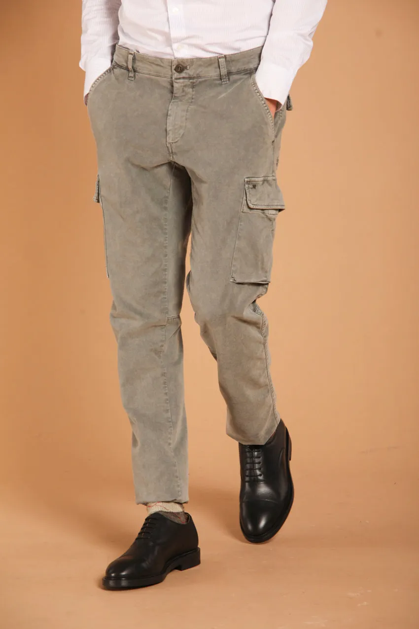 Chile pantalone cargo uomo in gabardina con special washing extra slim