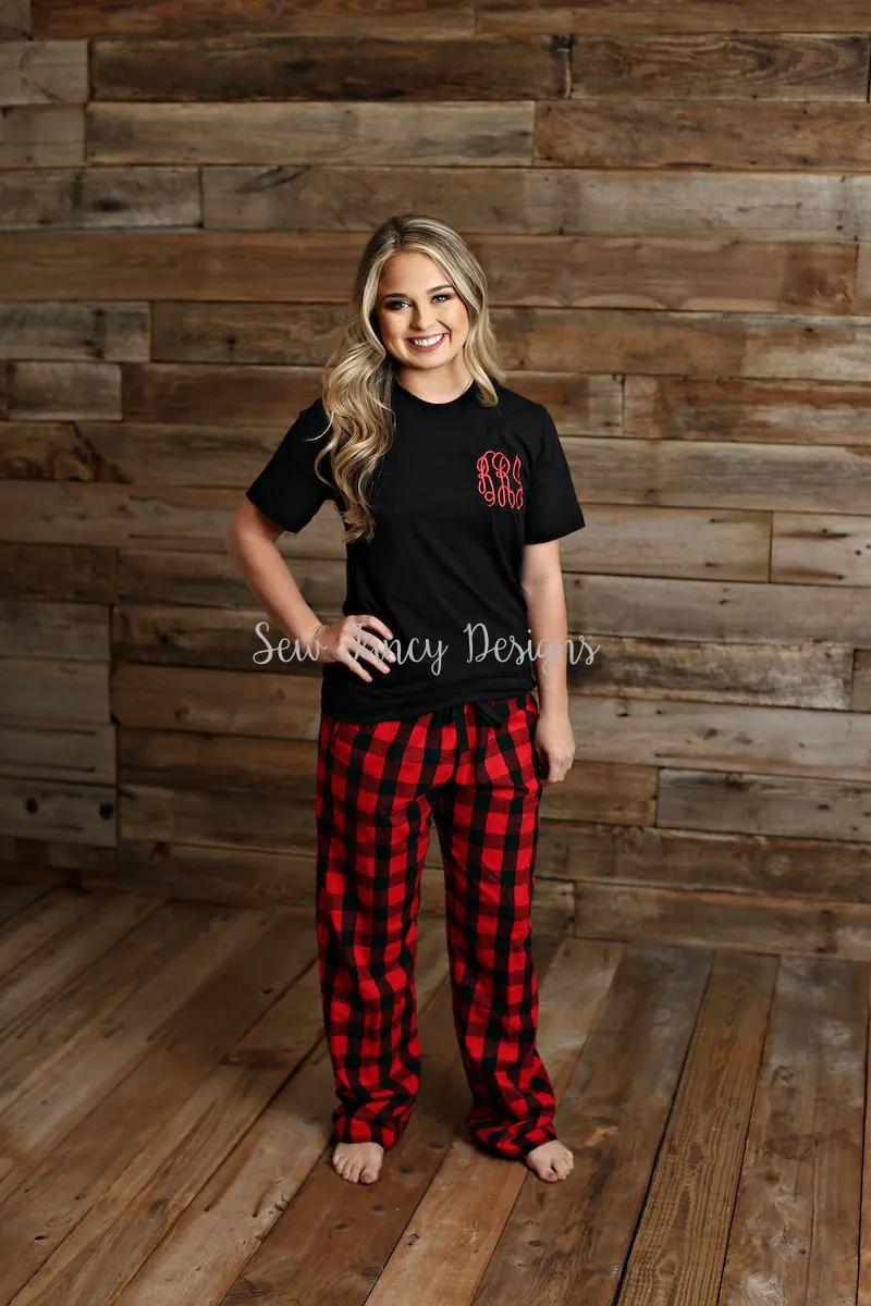 Christmas Pajamas - Black Shirt - Buffalo Plaid/Polka Dot Pants