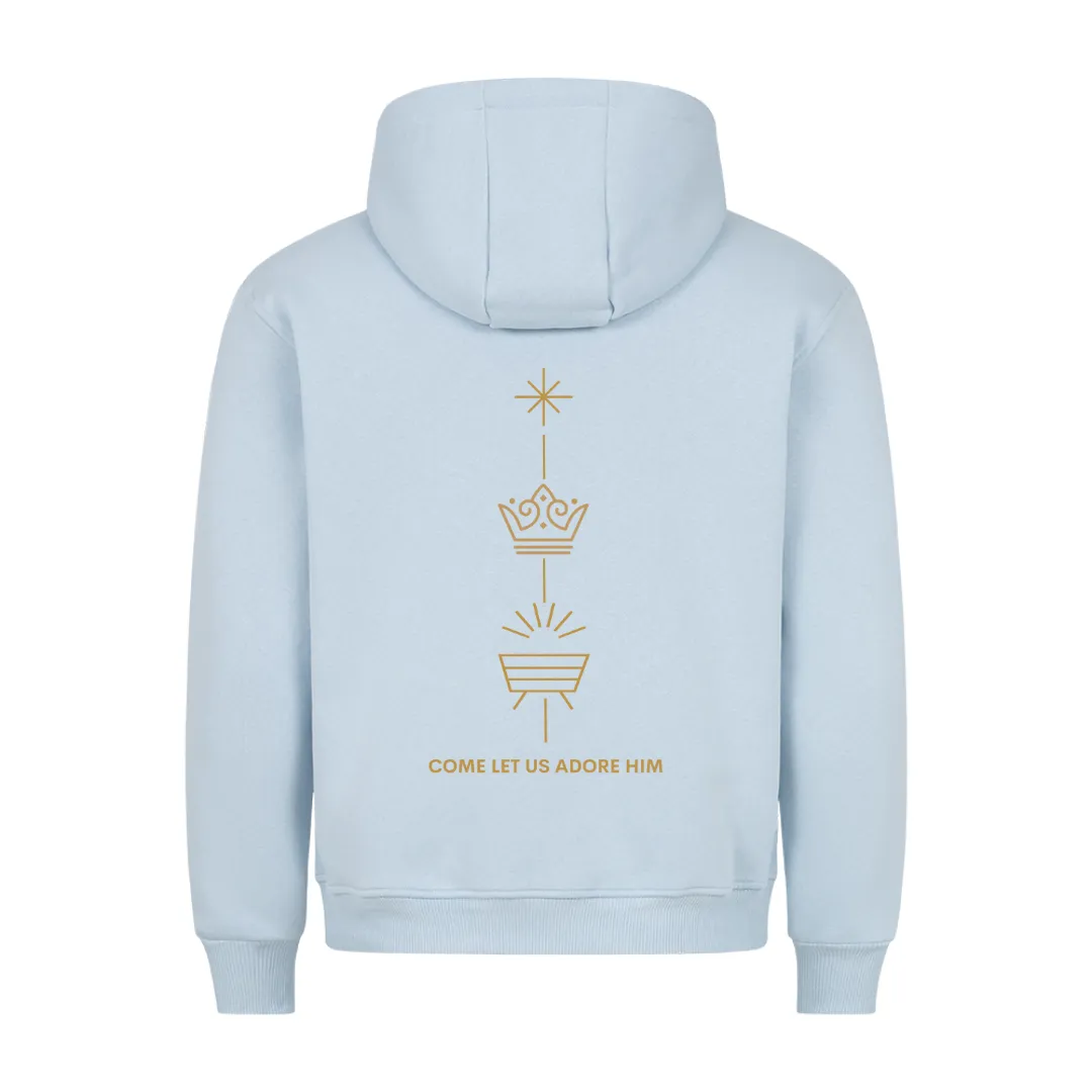 Come let us adore him Golden Christmas Hoodie BackPrint