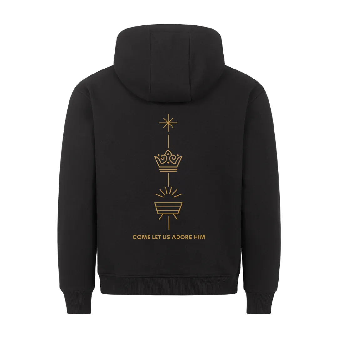 Come let us adore him Golden Christmas Hoodie BackPrint