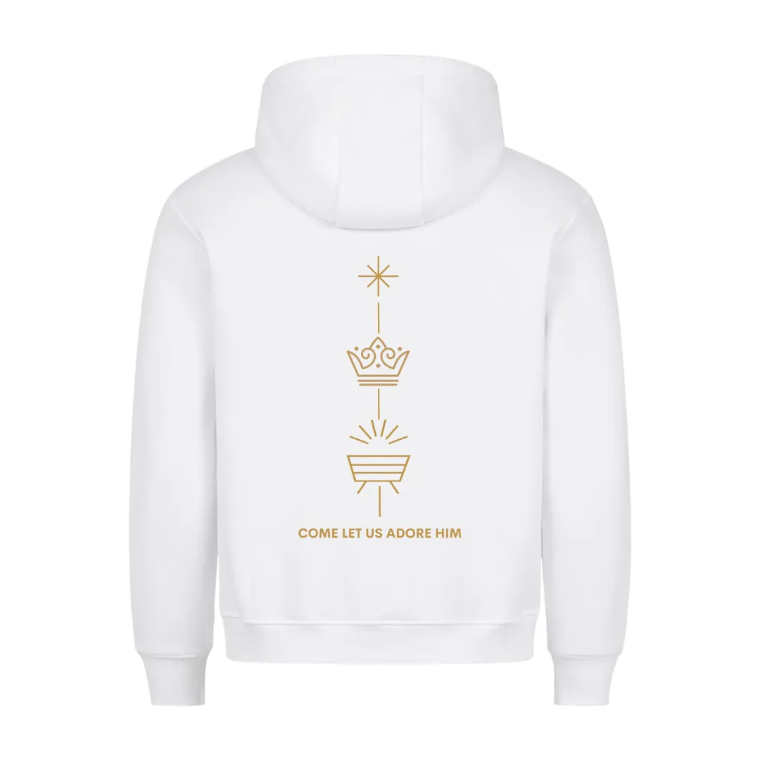 Come let us adore him Golden Christmas Hoodie BackPrint