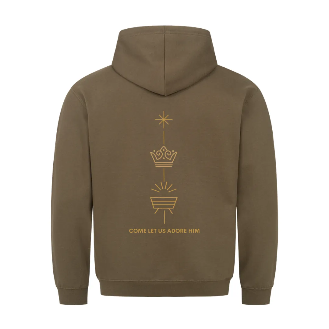 Come let us adore him Golden Christmas Hoodie BackPrint