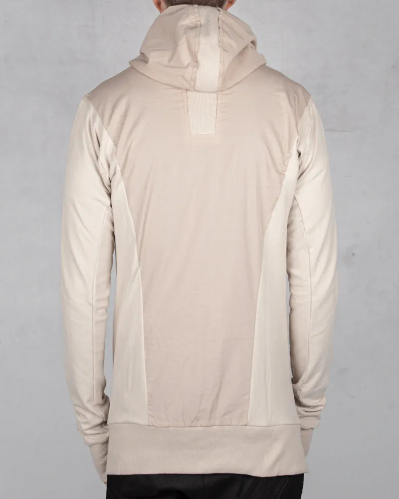 Contrasting zip up hooded sweatshirt sand