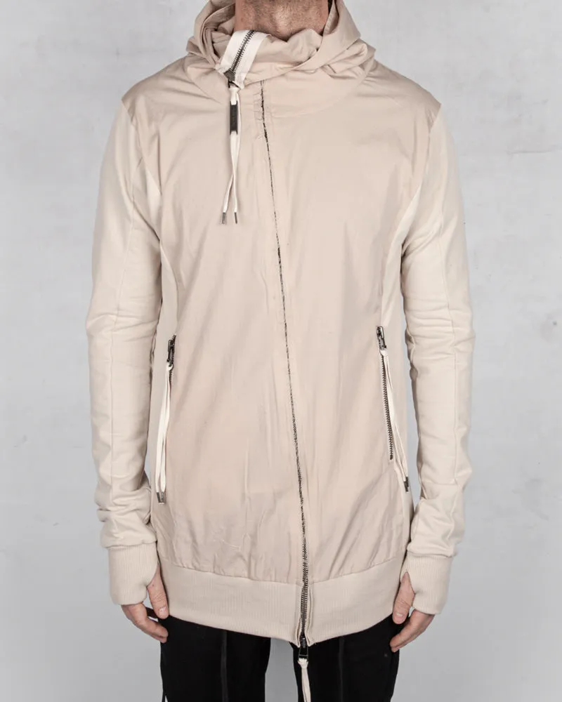 Contrasting zip up hooded sweatshirt sand