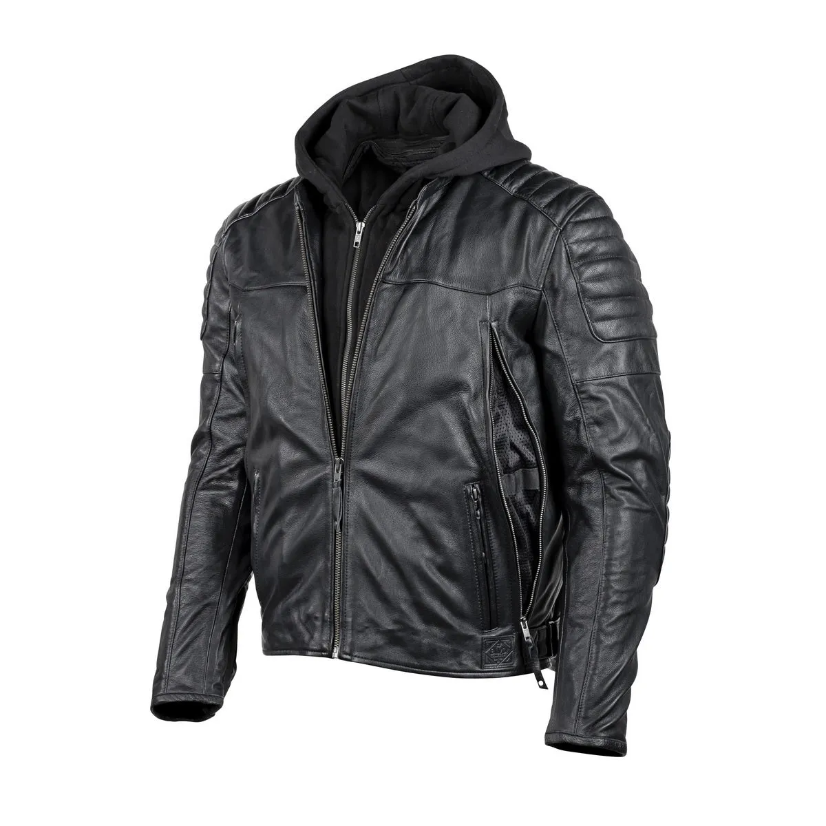 Cortech 'The Marquee' Mens Black Premium Leather Jacket with Removable Hoodie and SAS-TEC Armor