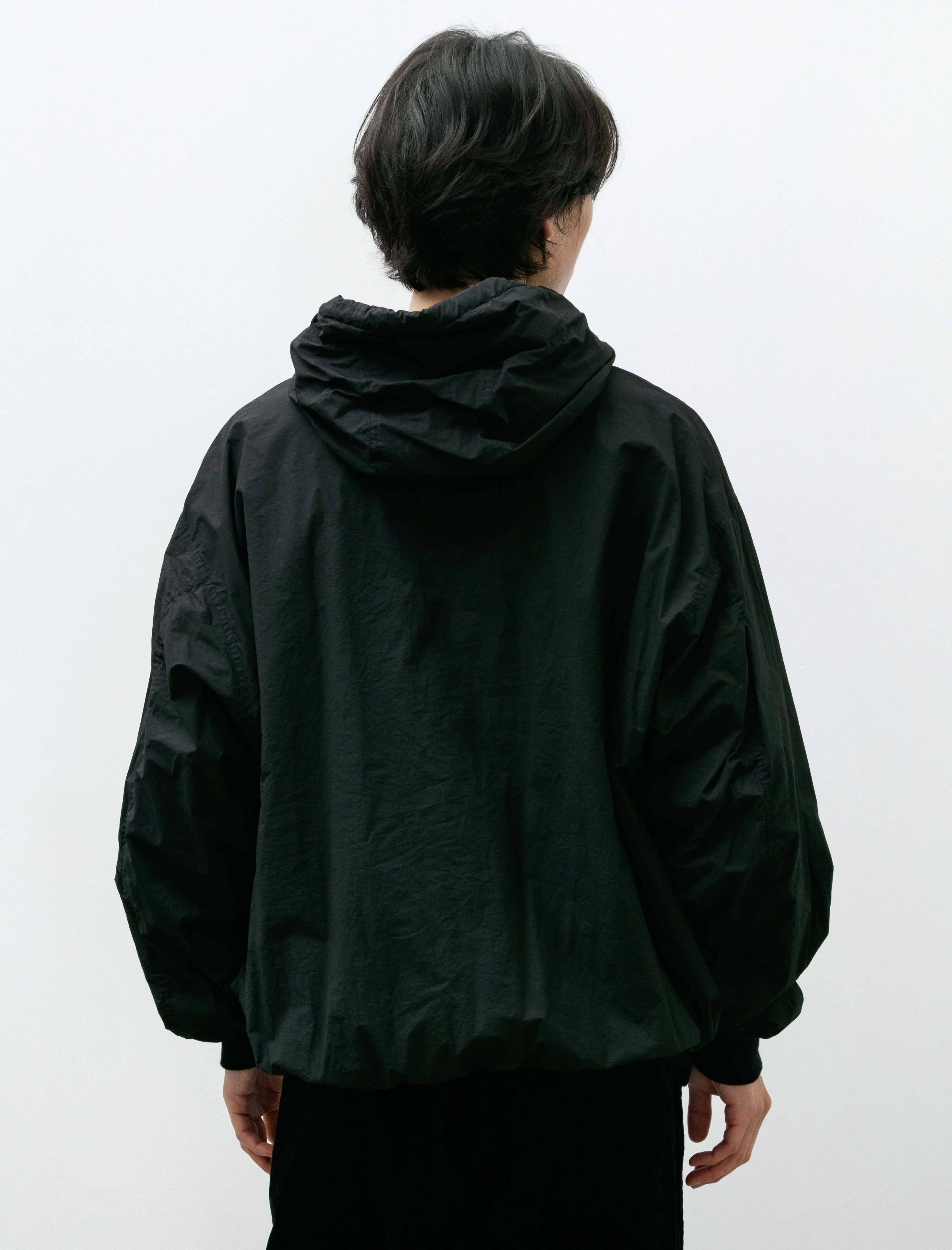 Cotton Nylon Zip-Up Parka Black