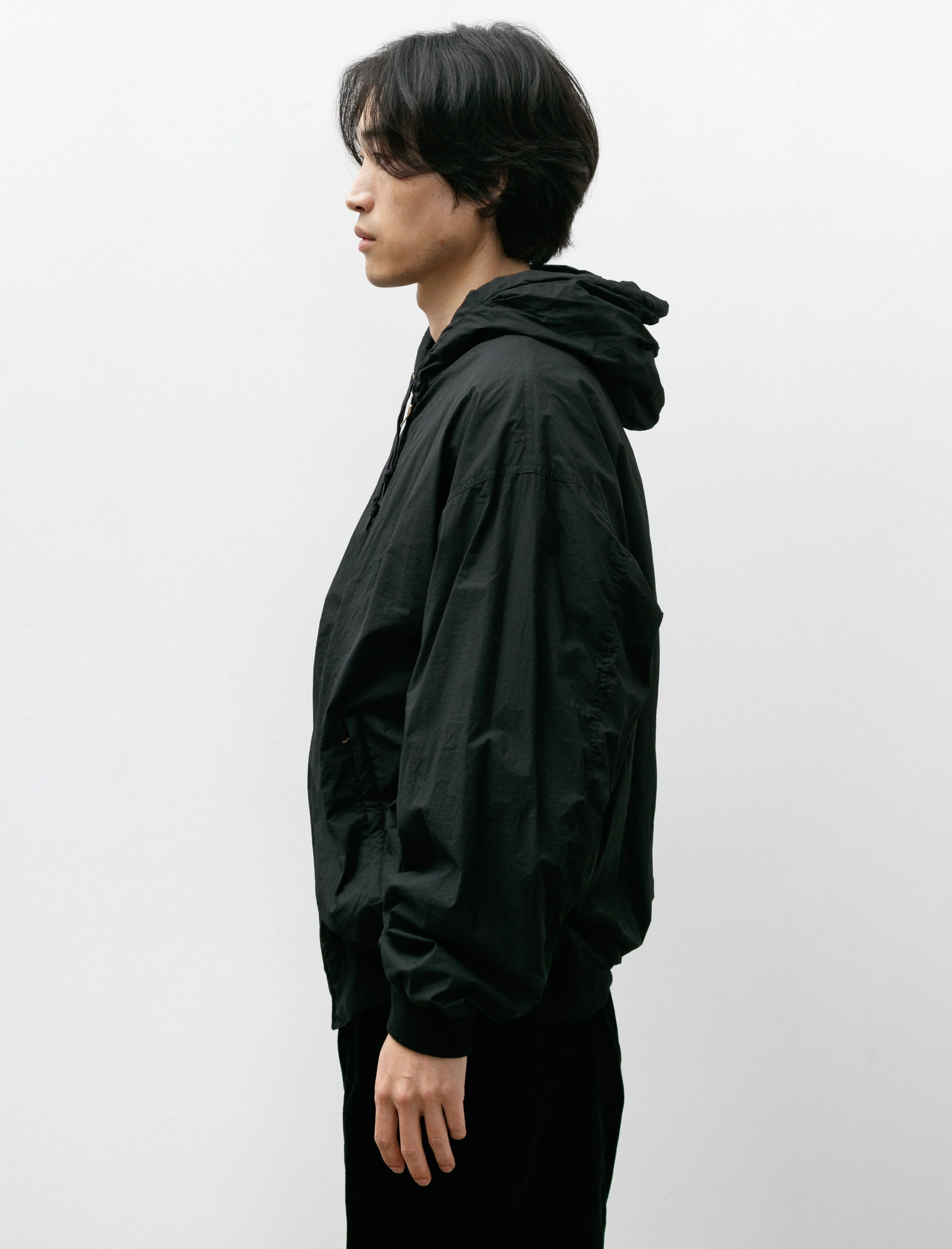 Cotton Nylon Zip-Up Parka Black