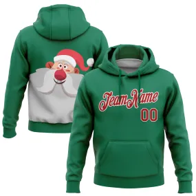 Custom Stitched Kelly Green Red-White Funny Christmas 3D Sports Pullover Sweatshirt Hoodie