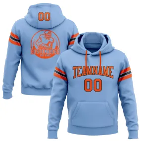 Custom Stitched Light Blue Orange-Black Football Pullover Sweatshirt Hoodie