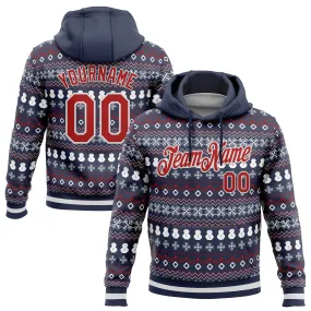 Custom Stitched Navy Red-White 3D Christmas Sports Pullover Sweatshirt Hoodie