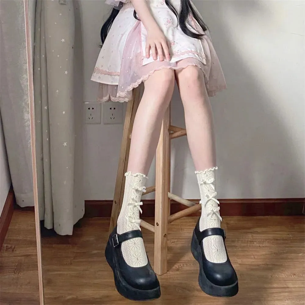 Cutout Lolita Socks with Ribbon | Cute Lolita Fashion Outfits