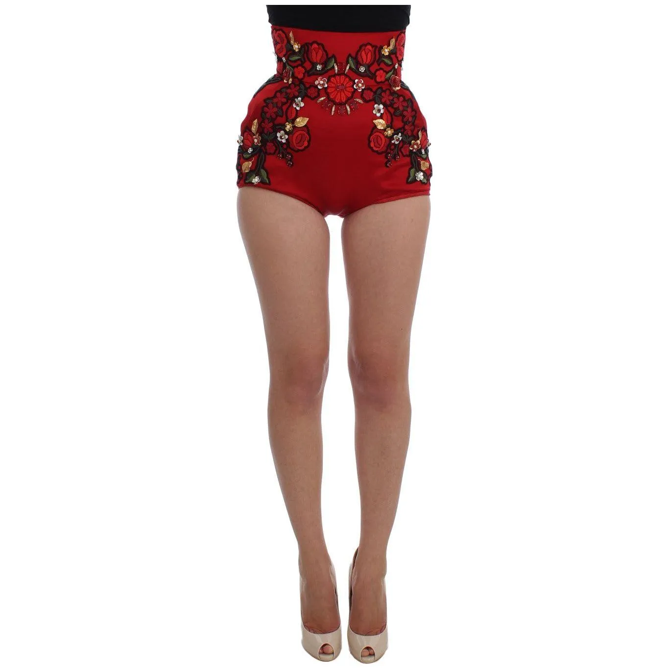 Dolce & Gabbana Elegant Silk High Waist Embroidered Shorts