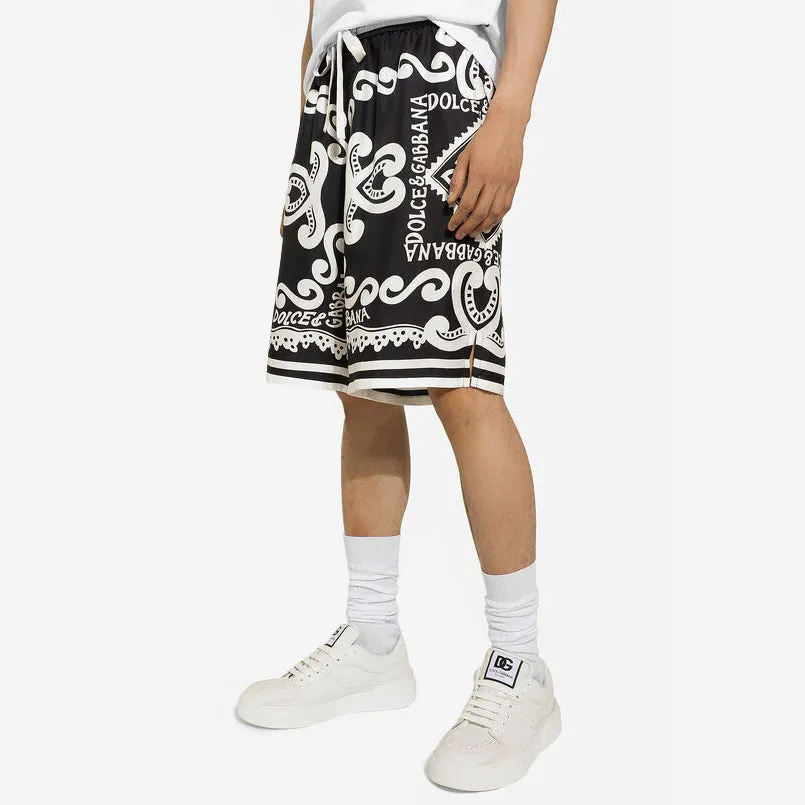 Dolce & Gabbana Marina-Print Silk Twill Shorts