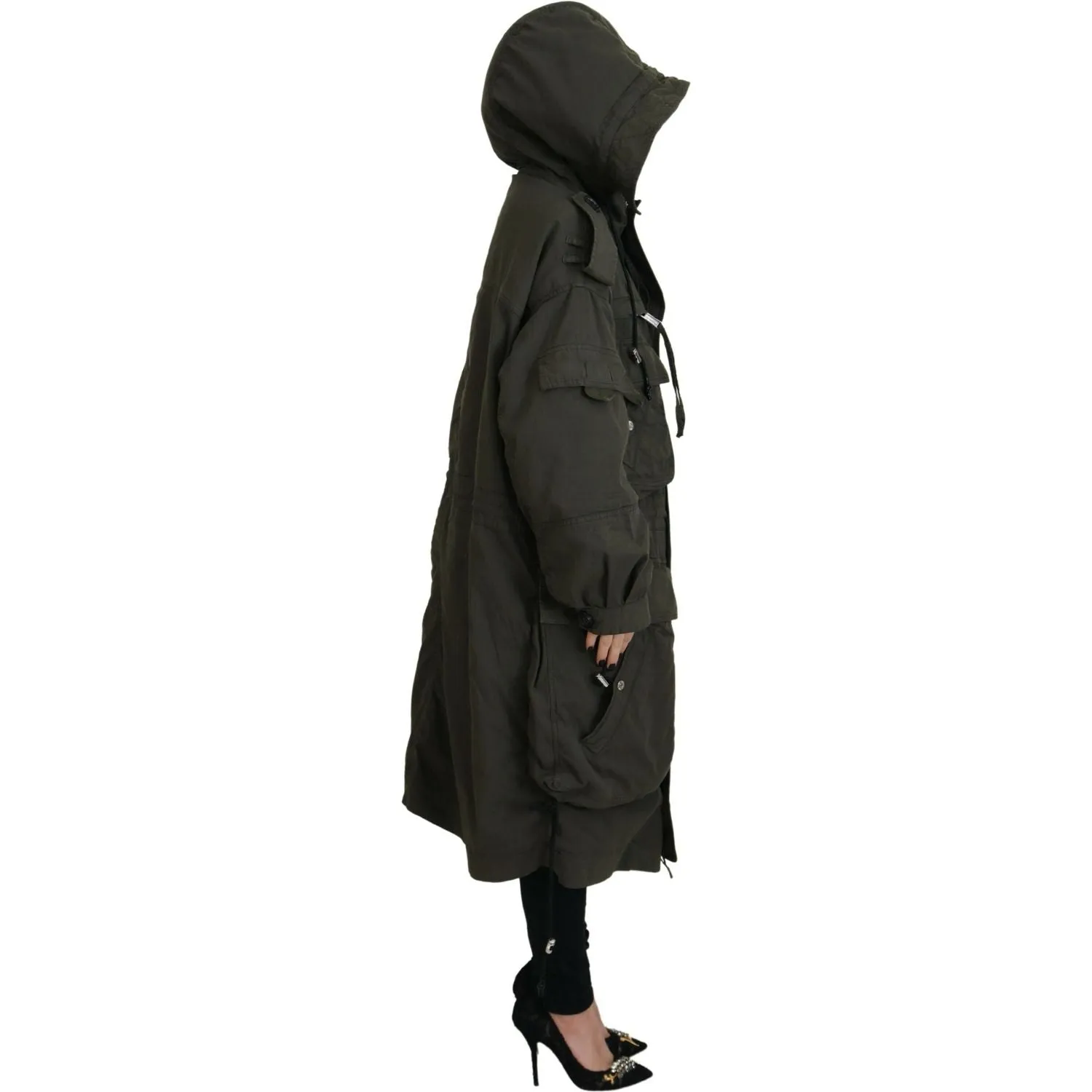 Dsquared² Green Hooded Full Zip Long Parka Coat Jacket