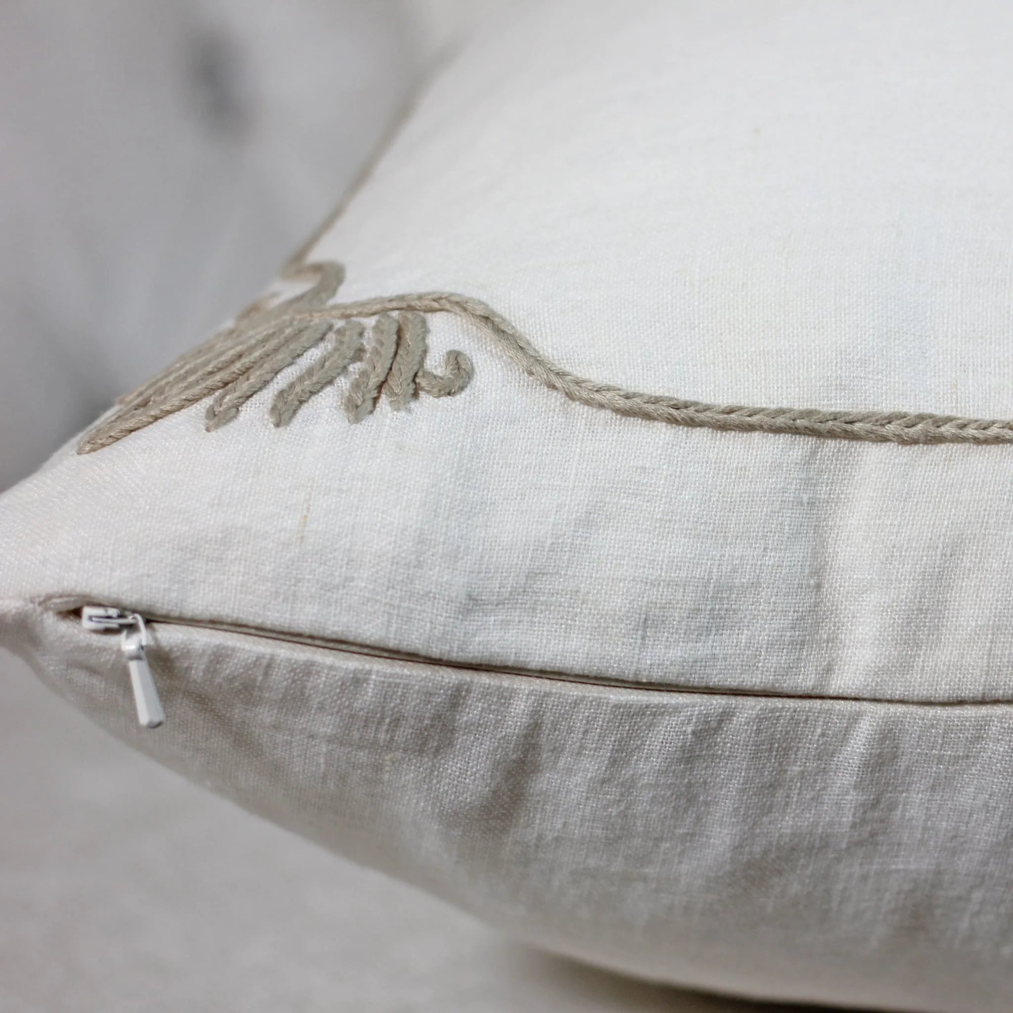 Embroidered 100% Pure Linen Cushion Covers - Decorative Linen Throw Pillow (Set of 2)