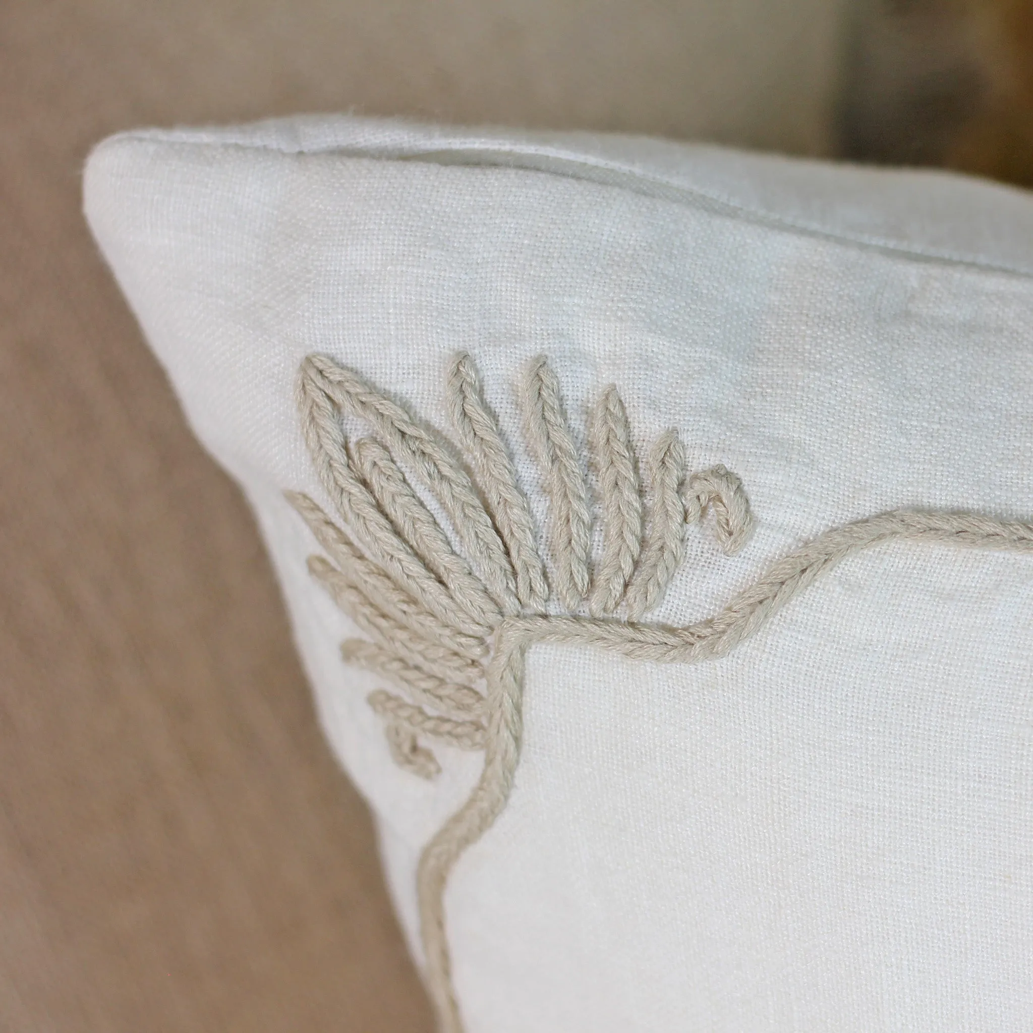 Embroidered 100% Pure Linen Cushion Covers - Decorative Linen Throw Pillow (Set of 2)