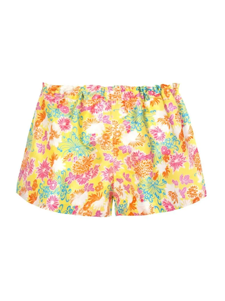 Eos Silk Taffeta Drawstring Lounge Short - Yellow Multi