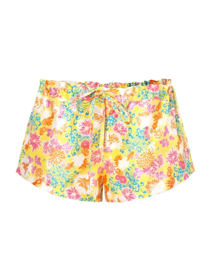 Eos Silk Taffeta Drawstring Lounge Short - Yellow Multi