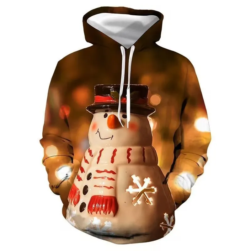 European And American Christmas Snowman 3D Printed Hood Sweater