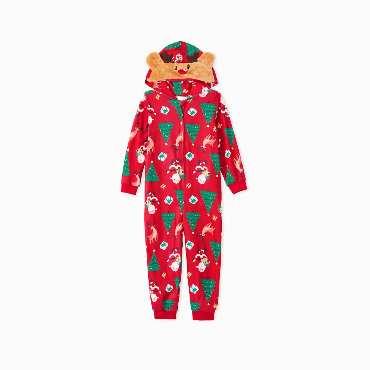 Family Matching Christmas Onesie Pajama Christmas Tree Santa Allover Rudolph Hooded Sleepwear