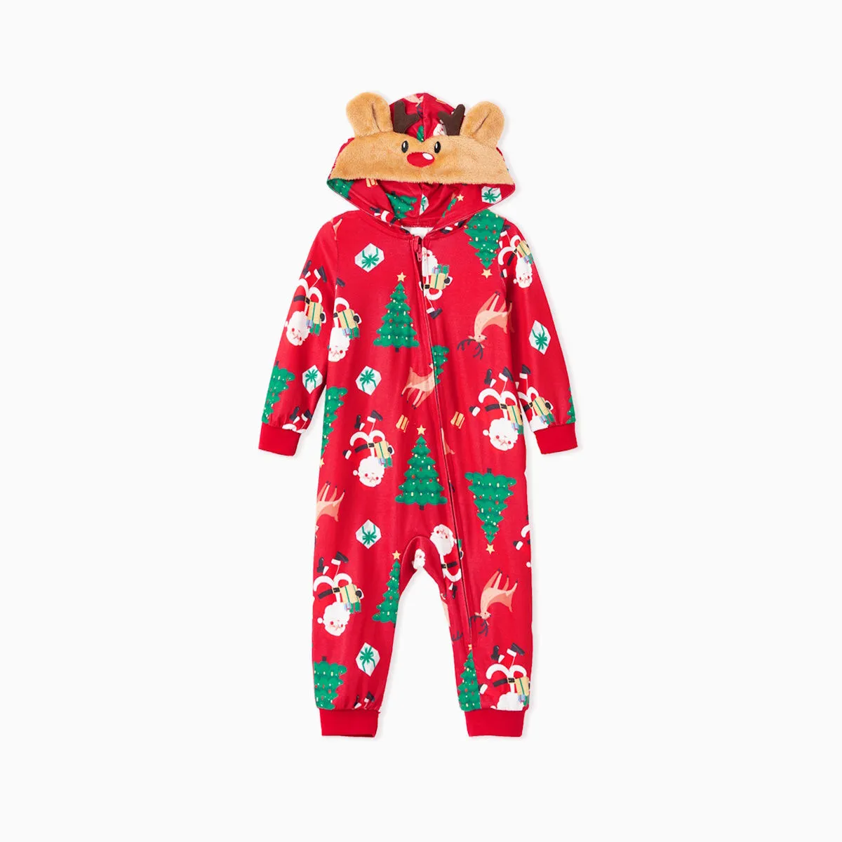 Family Matching Christmas Onesie Pajama Christmas Tree Santa Allover Rudolph Hooded Sleepwear