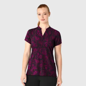 Fashion Prints Womens Mandarin Collar Print Scrub Top (6367)