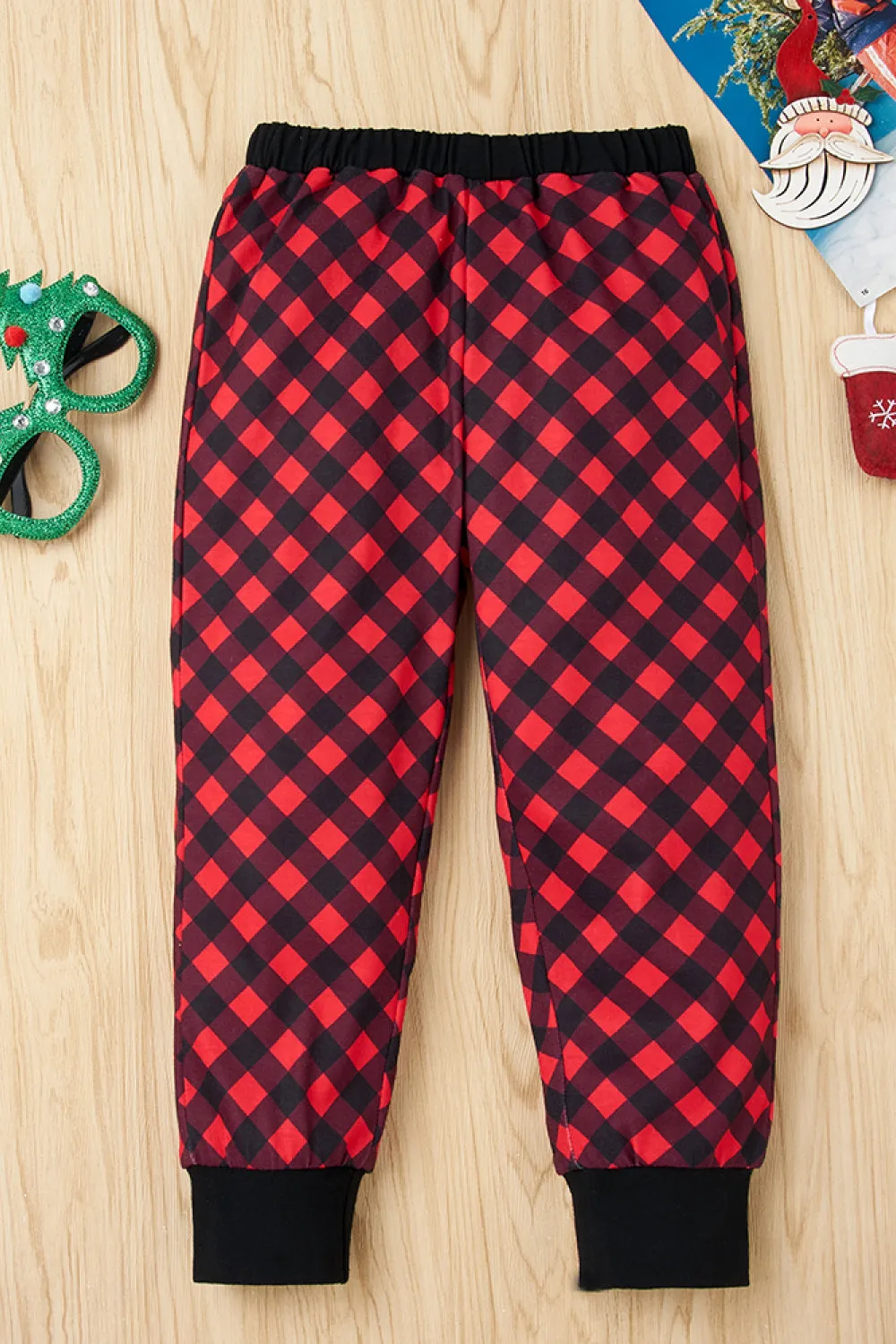 Girls Reindeer Plaid Hoodie and Pants Set