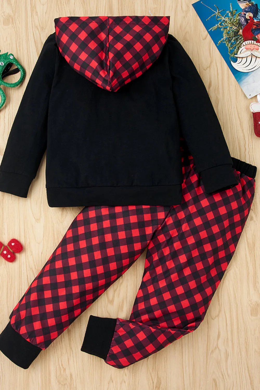 Girls Reindeer Plaid Hoodie and Pants Set