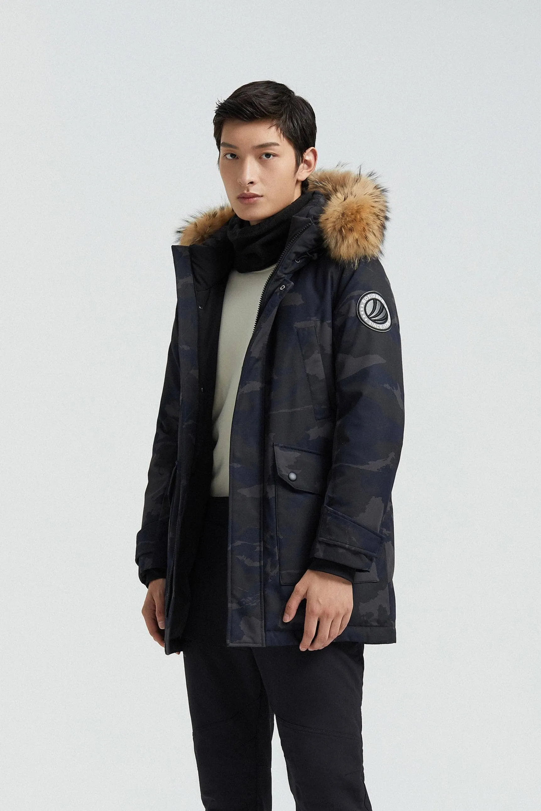 Goose Down Hooded Parka with Fur Trim