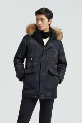 Goose Down Hooded Parka with Fur Trim