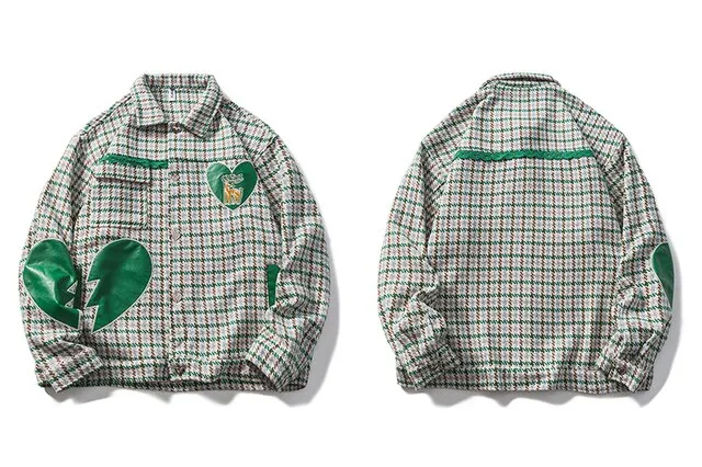 Heart Embroidery Plaid Loose Jacket