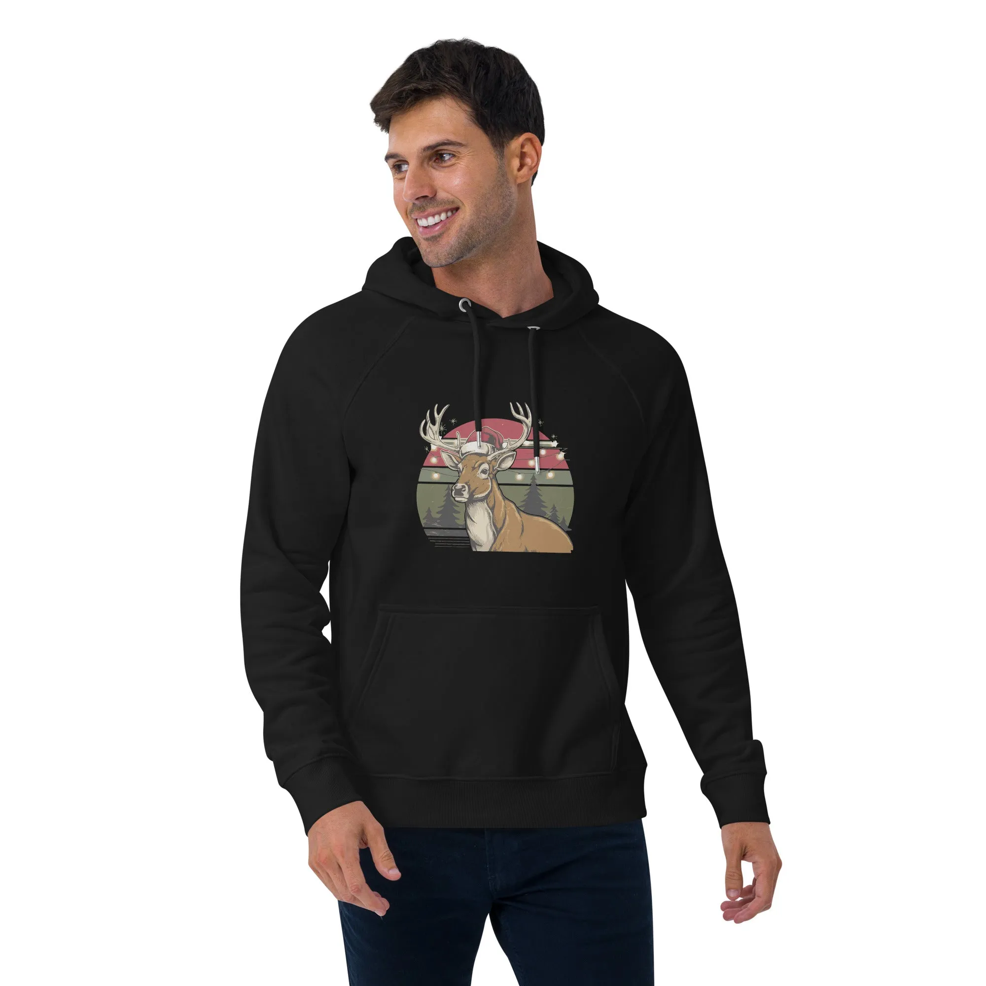 Ho-Ho-Vintage Reindeer Graphics Men Eco Raglan Hoodie