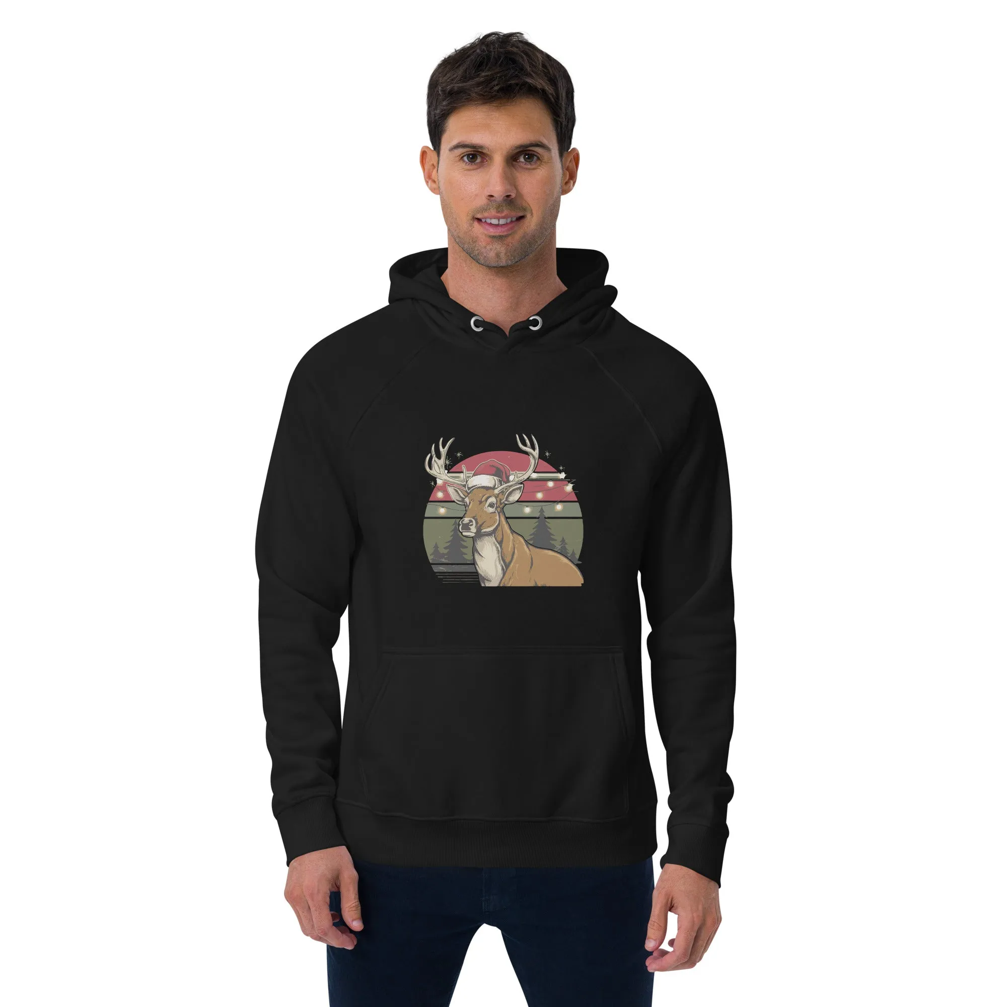 Ho-Ho-Vintage Reindeer Graphics Men Eco Raglan Hoodie