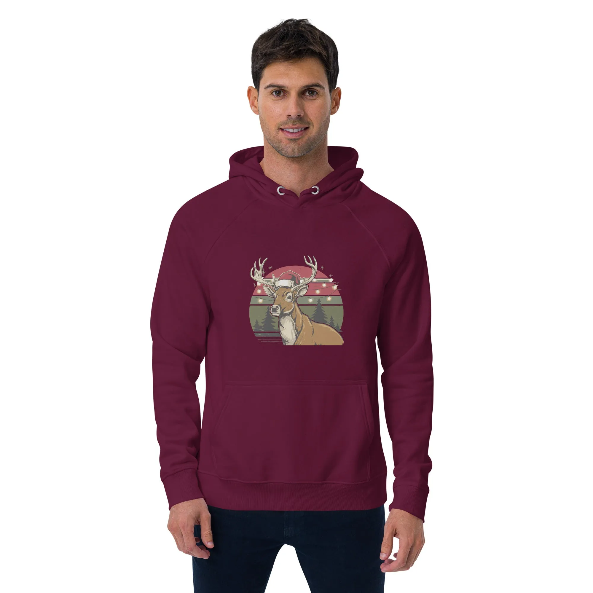 Ho-Ho-Vintage Reindeer Graphics Men Eco Raglan Hoodie