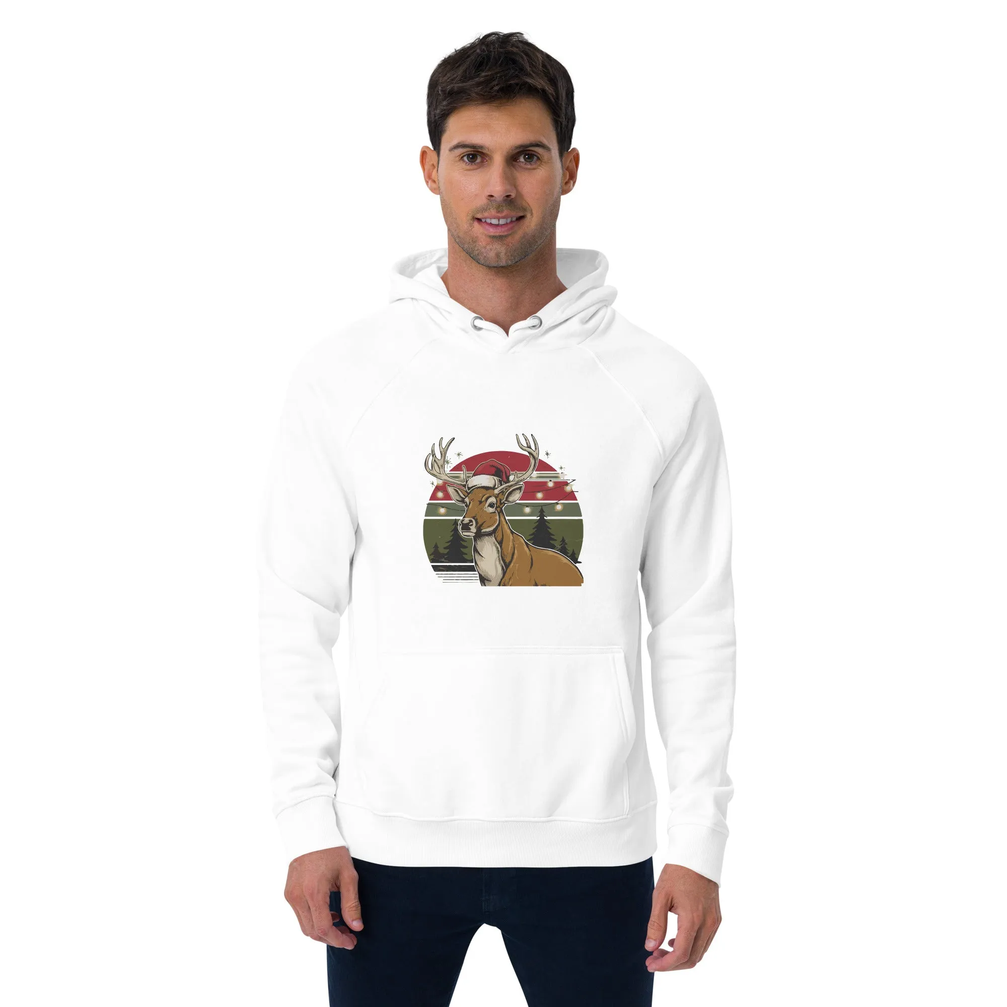 Ho-Ho-Vintage Reindeer Graphics Men Eco Raglan Hoodie