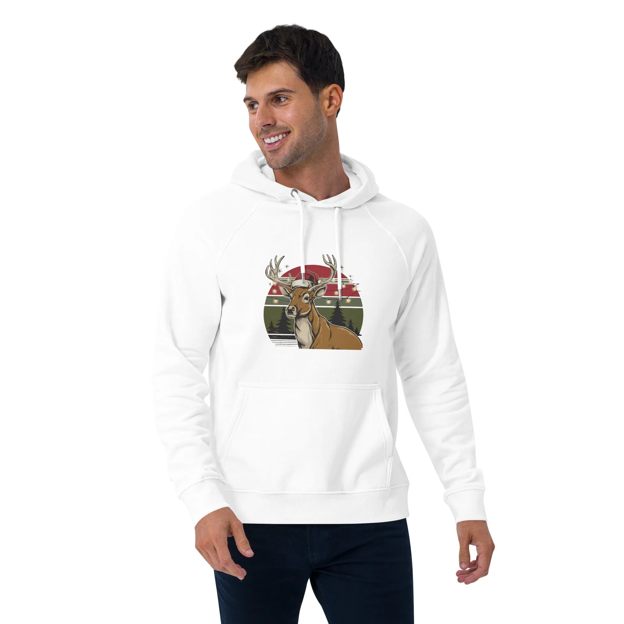 Ho-Ho-Vintage Reindeer Graphics Men Eco Raglan Hoodie