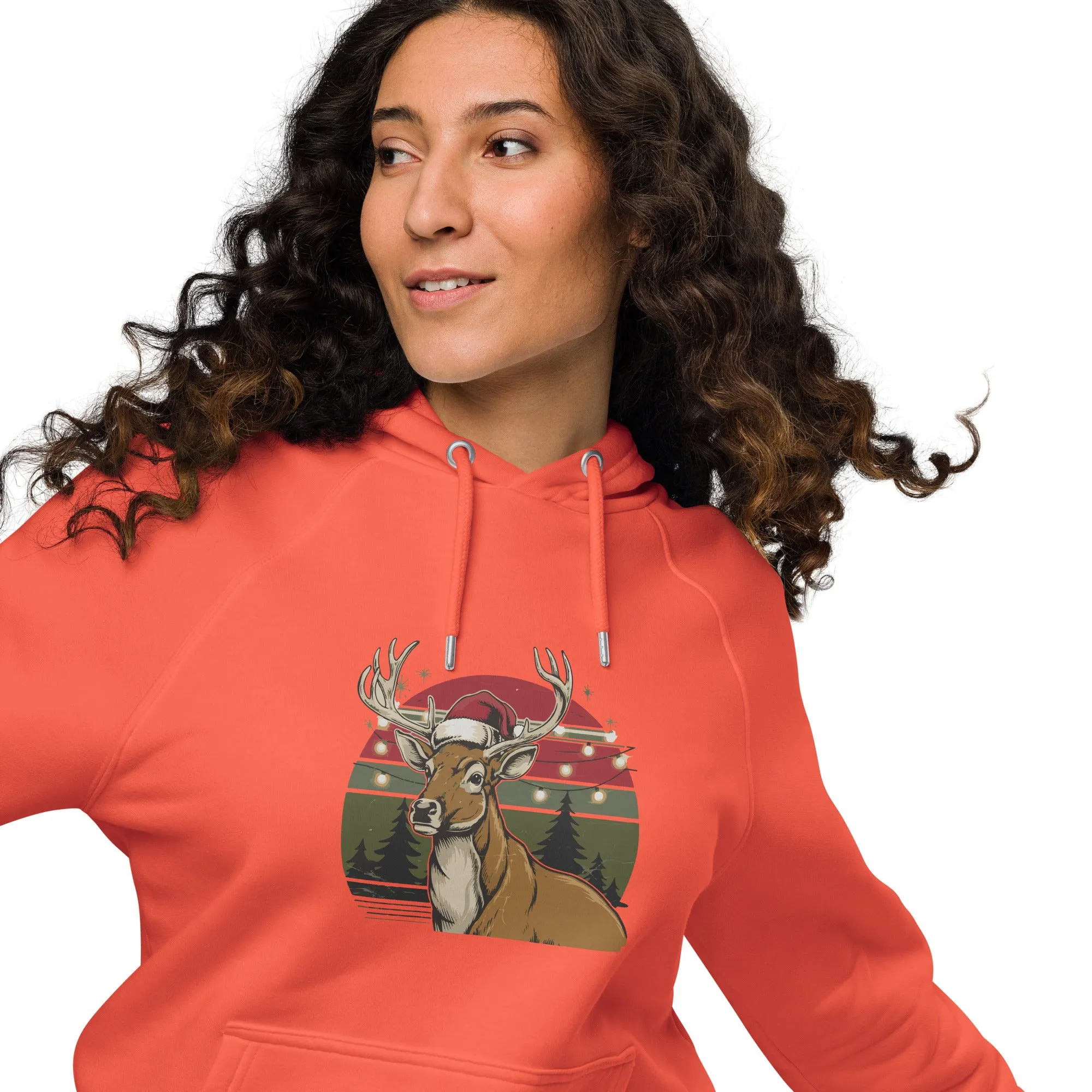 Ho-Ho-Vintage Reindeer Graphics Women Eco Raglan Hoodie