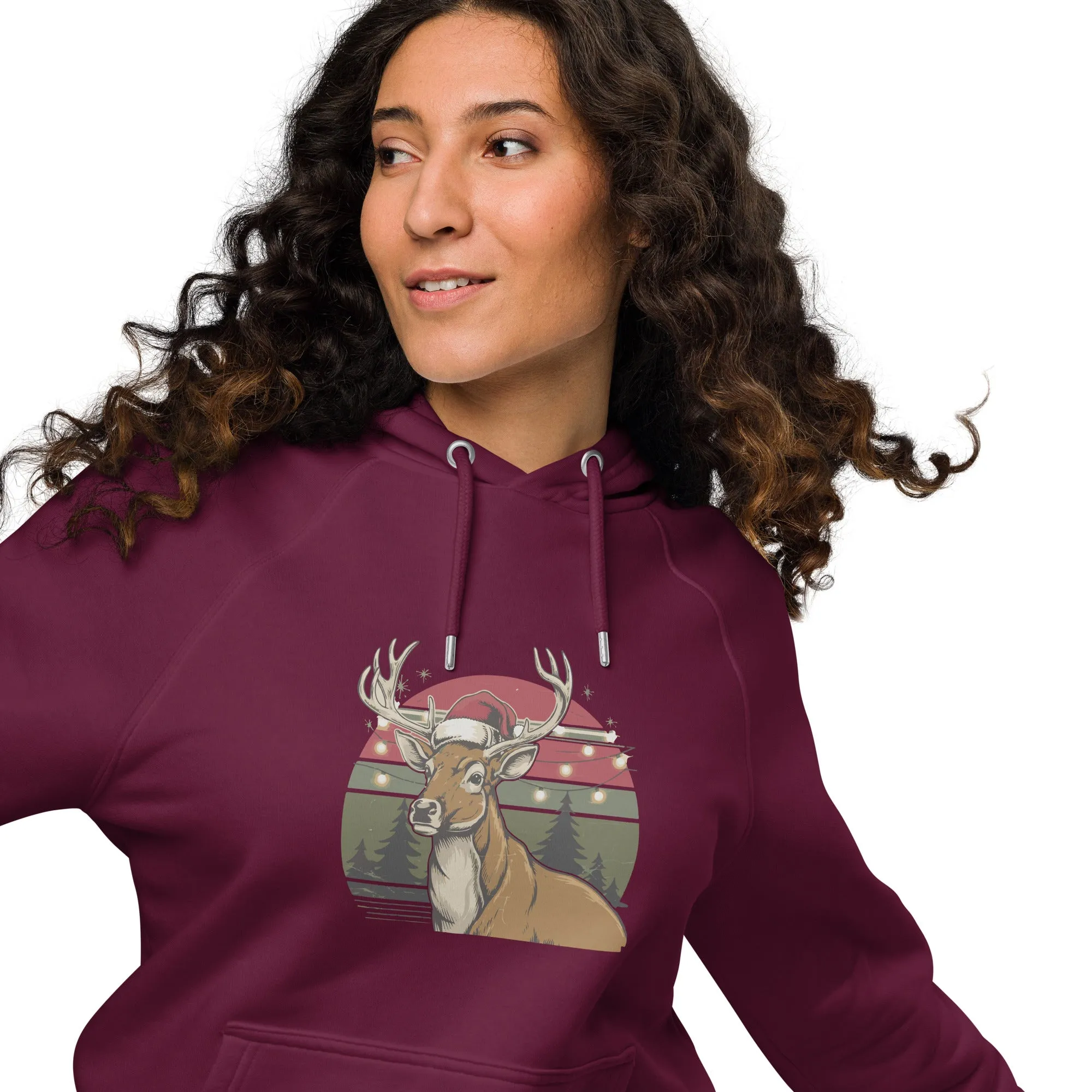 Ho-Ho-Vintage Reindeer Graphics Women Eco Raglan Hoodie