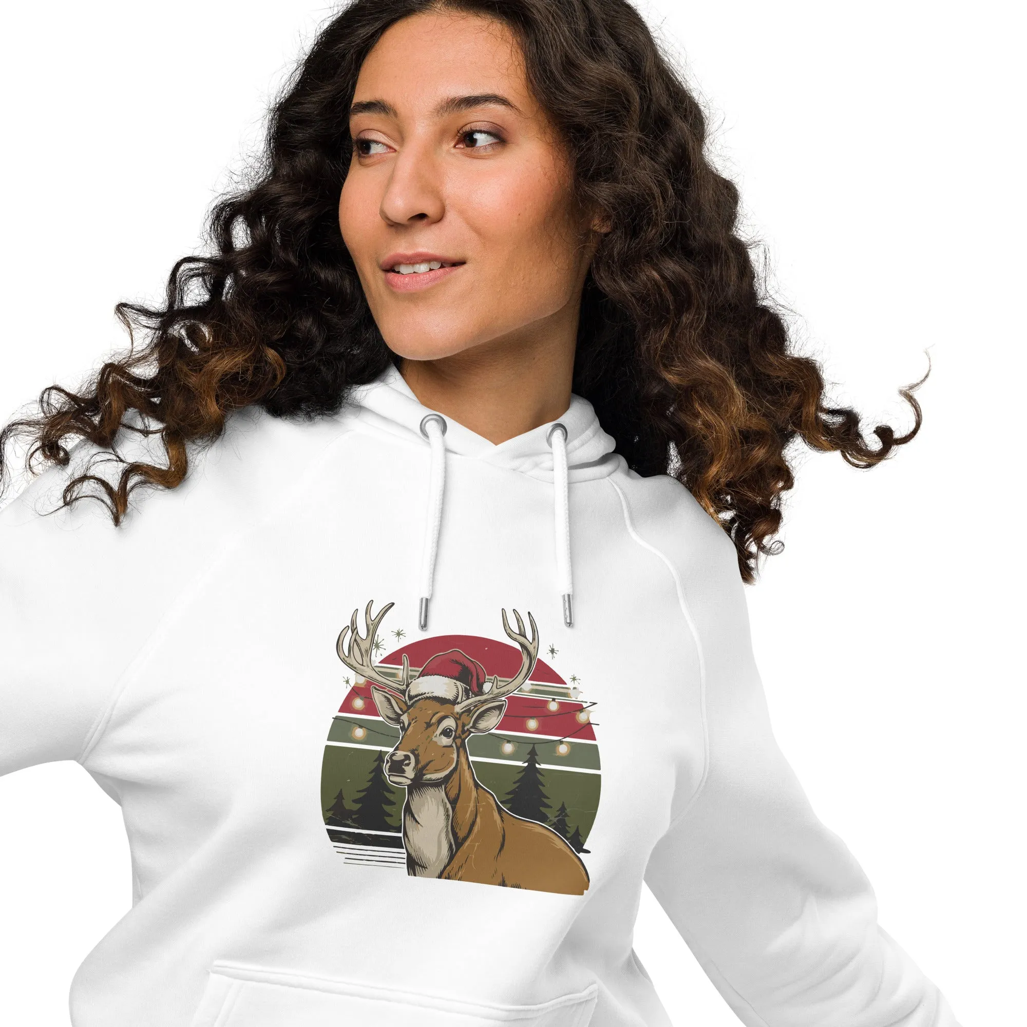 Ho-Ho-Vintage Reindeer Graphics Women Eco Raglan Hoodie