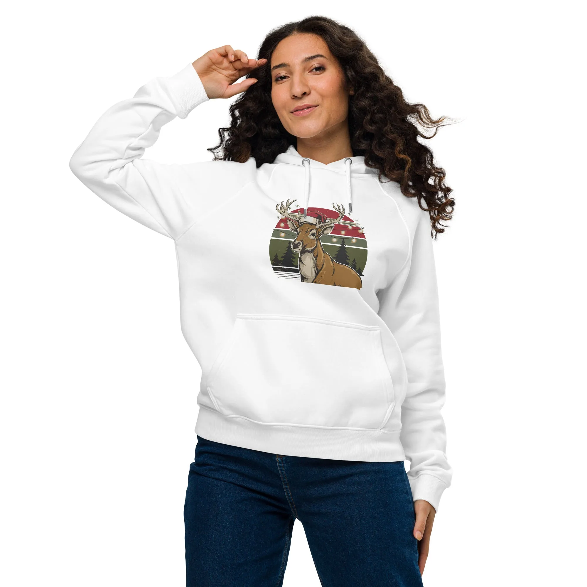 Ho-Ho-Vintage Reindeer Graphics Women Eco Raglan Hoodie