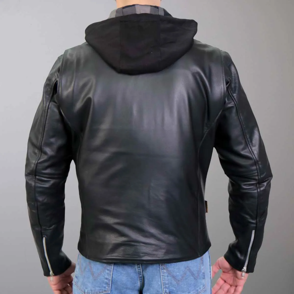 Hot Leathers JKM1030 Men’s Black ‘Carry and Conceal’ Leather Jacket with Flannel Lined Hood