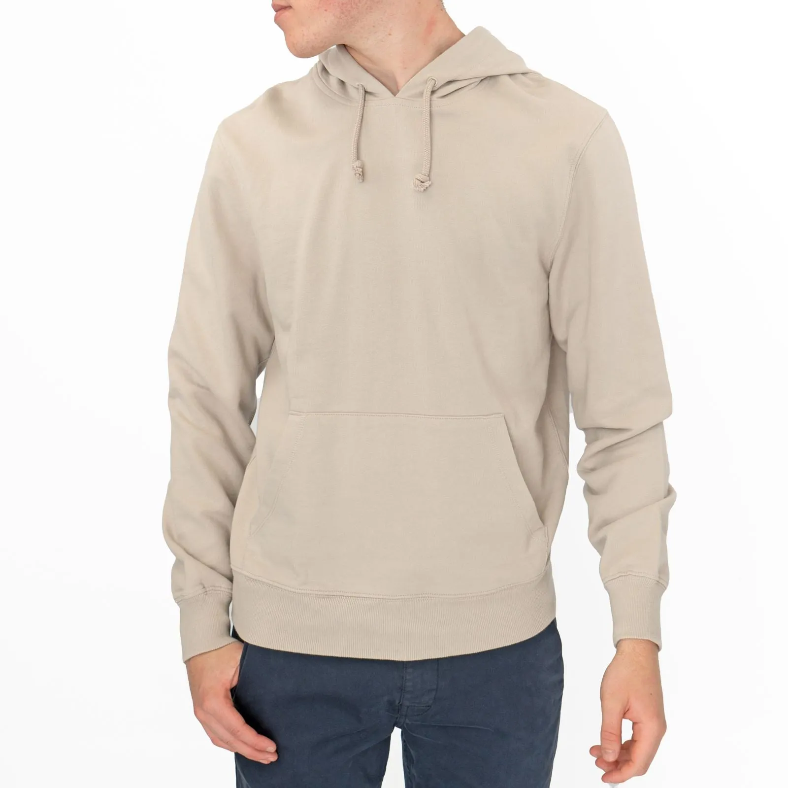 J. Crew Mens Hoodie Beige Kangaroo Pocket Drawstring Hood Long Sleeve Tops