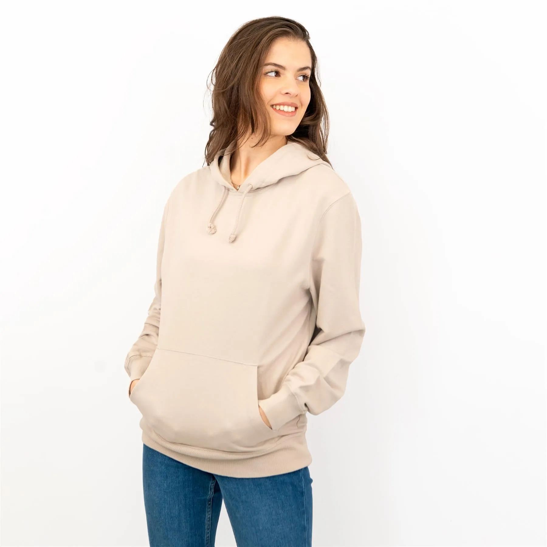 J. Crew Women Beige Hoodie Pockets Drawstring Hood Long Sleeve Top