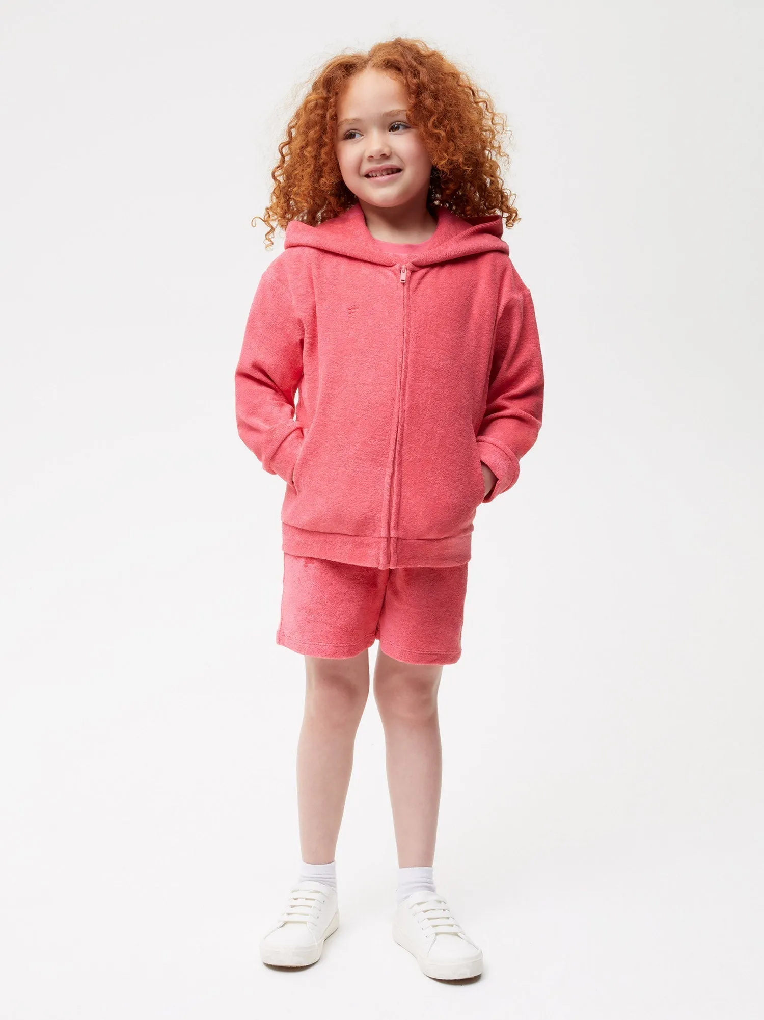 Kids Towelling Zipped Hoodie—lotus pink