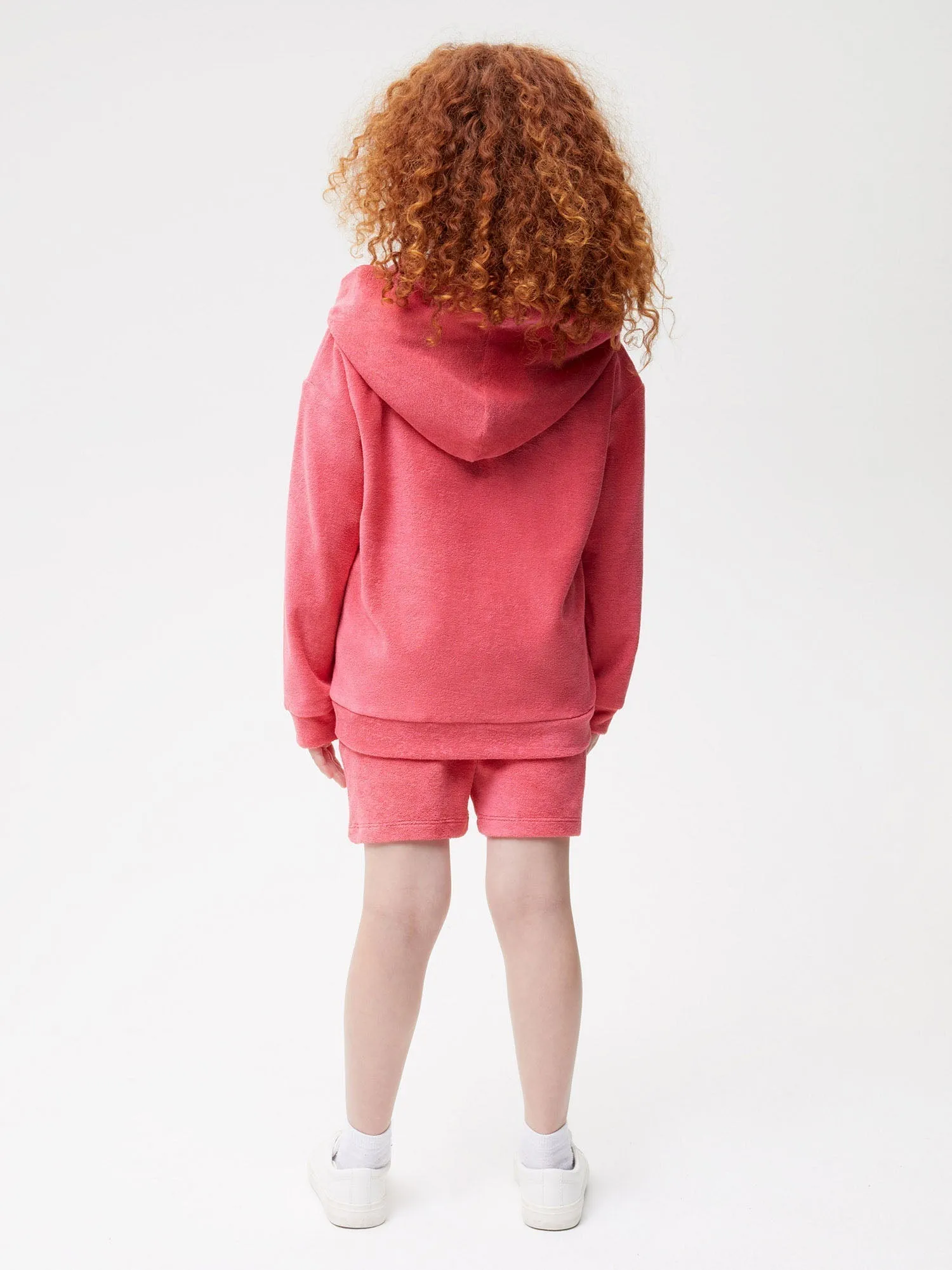 Kids Towelling Zipped Hoodie—lotus pink