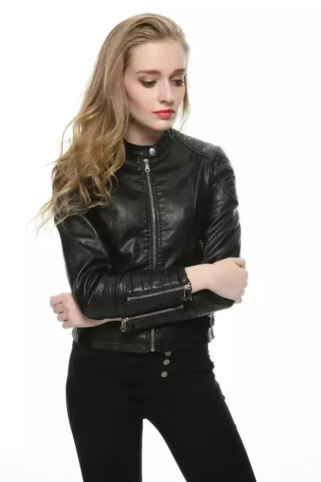 Ladies Fall and Winter Slim fit Leather Jacket  Biker Jacket Women