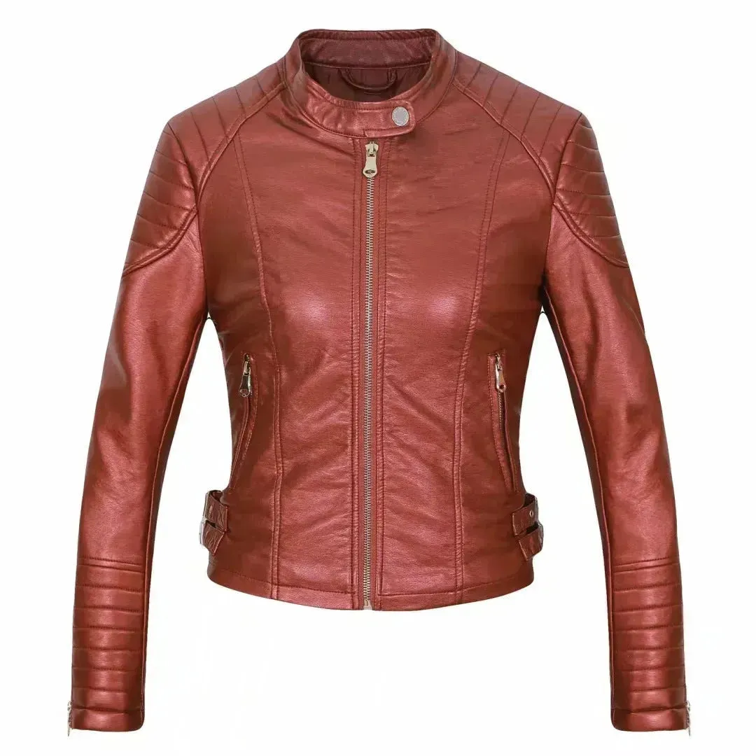 Ladies Fall and Winter Slim fit Leather Jacket  Biker Jacket Women